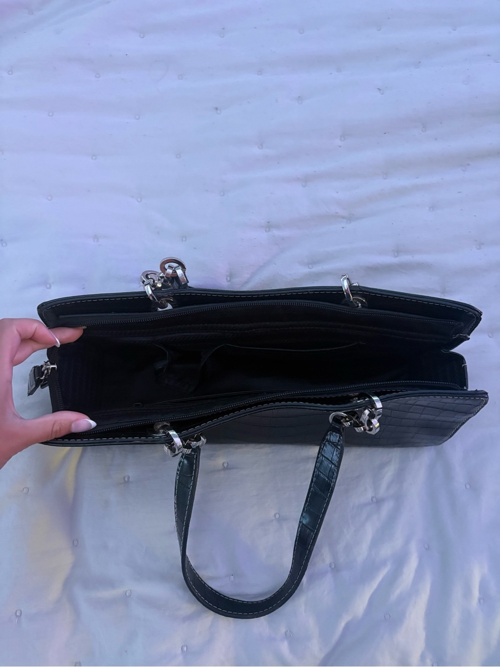 Prada Black Croc-Embossed Leather Shoulder Bag - Picture 3 of 8